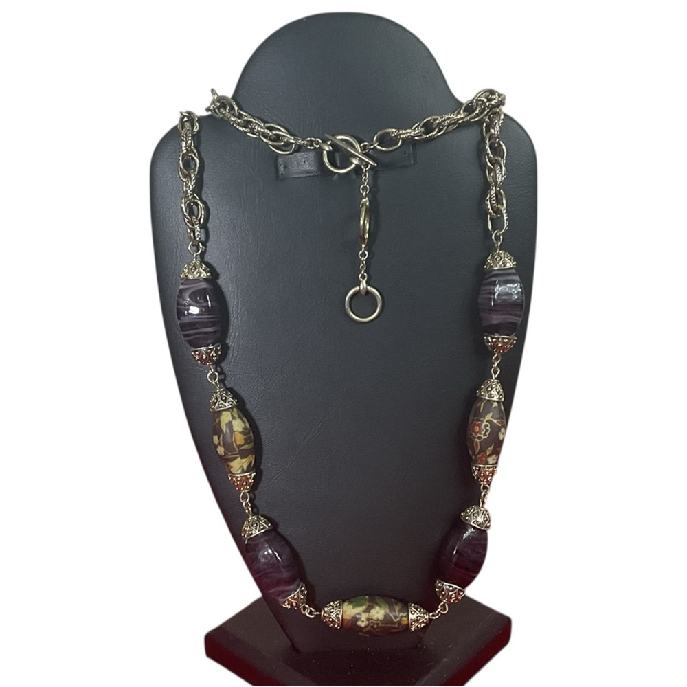 Monet Signed Statement Necklace – Amethyst Glass & Cloisonné Beads, Timeless Ele